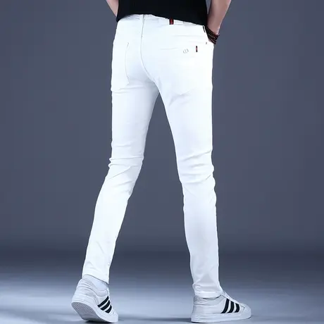 2023男士新款牛仔裤经典白色修身精致小脚裤秋冬男潮牌弹力休闲裤商品大图