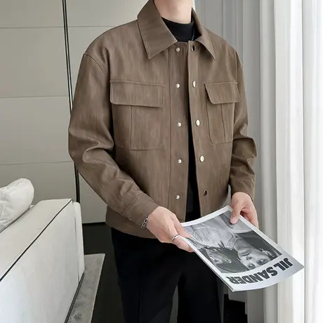 2023秋冬新款轻奢简约皮衣韩版修身百搭潮流皮夹克单排扣上衣外套图片
