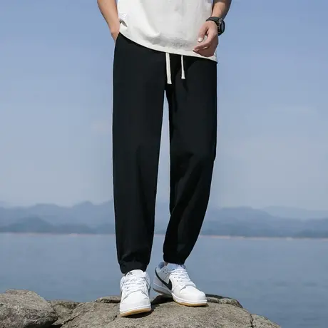亚麻裤子男夏季薄款棉麻九分裤痞帅高级中国风休闲裤高街潮牌大码商品大图