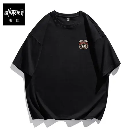 伟臣潮流徽章印花大码短袖T恤胖子加肥加大宽松纯棉圆领半袖体恤商品大图