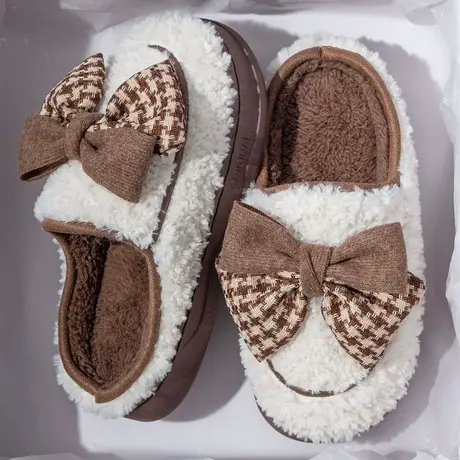 蝴蝶结包头棉拖鞋女秋冬季室内家居厚底防滑毛绒保暖外穿拖鞋冬天商品大图