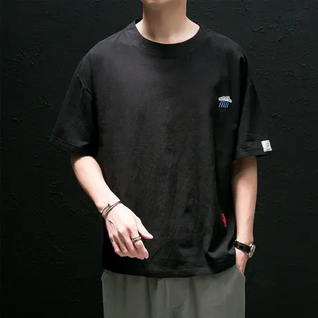 短袖男士纯色2022年夏季薄款黑色半袖宽松体恤衣服冰丝百搭t恤男商品大图