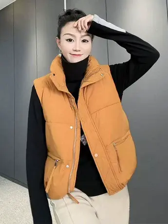 宽松加厚羽绒马甲女短款2023秋冬新款韩版百搭白鸭绒马夹背心外套图片