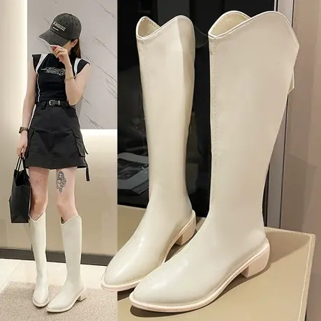 今年流行靴子女2024新款长靴女网红长筒靴骑士靴尖头高筒靴瘦瘦靴图片