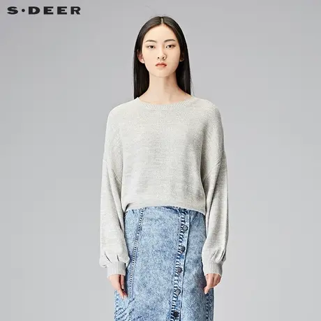sdeer圣迪奥女简约俏皮灯笼袖口圆领套头长袖针织衫S18183521🔹图片