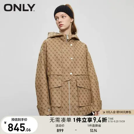 【买5免1】ONLY奥莱复古经典字母老花连帽抽绳宽松风衣女商品大图