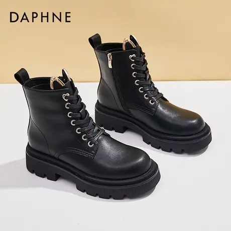 达芙妮马丁靴女2021年新款冬季黑色小个子女靴子真皮时尚洋气短靴商品大图
