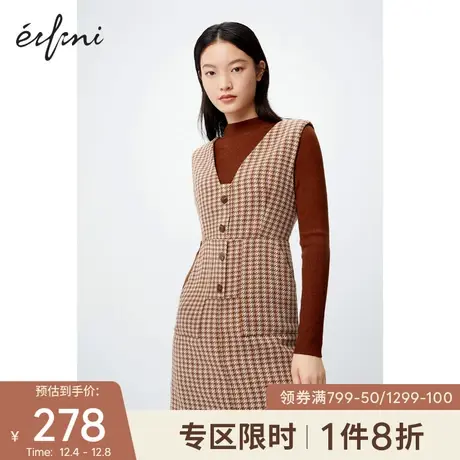 【商场同款】伊芙丽2020新款冬装韩版无袖V领显瘦连衣裙1BA494081图片