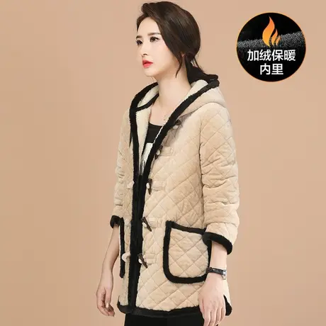 韩潮袭人2023冬装新款复古丝绒连帽中长款加绒棉衣棉服女棉袄厚图片