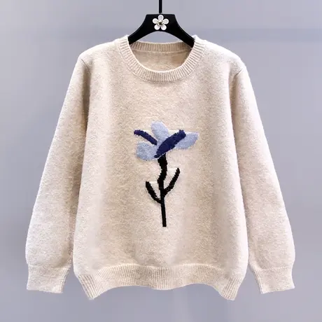 日系温柔复古提花毛衣女冬季2023新款宽松慵懒风加厚软糯针织上衣商品大图