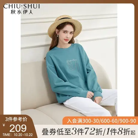 秋水伊人圆领卫衣2021年秋装新款女装宽松韩版外套运动风长袖上衣商品大图