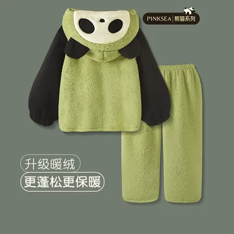 Pinksea睡衣女款冬季可爱熊猫珊瑚绒加厚秋冬套装2024新款家居服商品大图