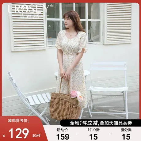 大码女装法式方领桔梗碎花裙胖mm2024夏装巨显瘦遮肉雪纺连衣裙图片