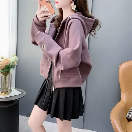 小个子短款纯色拉链卫衣外套女春季2024年新款洋气休闲慵懒风上衣图片