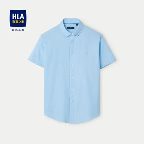 HLA/海澜之家纯棉短袖休闲衬衫24春夏新款长绒棉扣领尖领蓝衬衣男商品大图