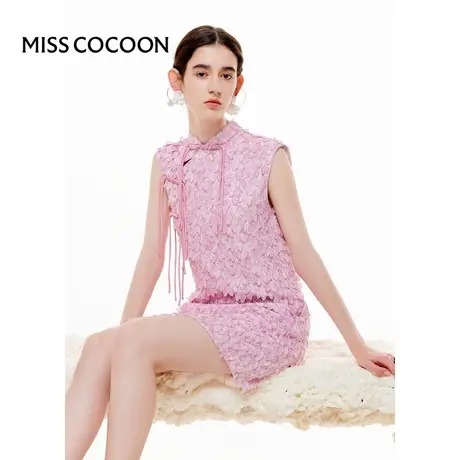 MISSCOCOON【金粉绮生】24春夏新中式盘扣立体羽毛渐变旗袍连衣裙图片