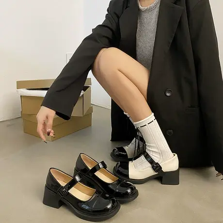 玛丽珍女鞋2024春季新款浅口高跟鞋粗跟气质单鞋法式配裙子小皮鞋图片