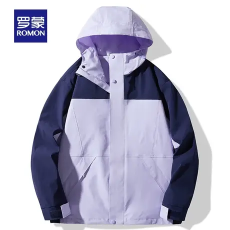 【男女同款】罗蒙户外连帽冲锋夹克衣服2024春季新款登山服外套女商品大图