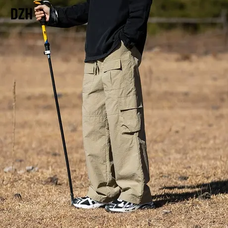 男士卡其色多口袋工装裤男直筒春秋款2024新款美式冲锋裤子伞兵裤商品大图