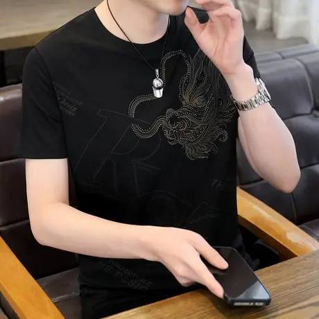 2024夏季新款男士冰丝短袖T恤半袖体恤衫潮流个性男装上衣服小衫商品大图