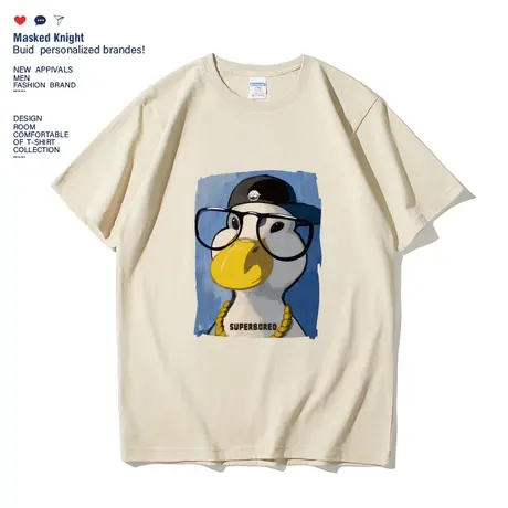 2023新款鸭子印花短袖t恤男潮牌港风ins夏季学生纯棉宽松圆领半袖图片