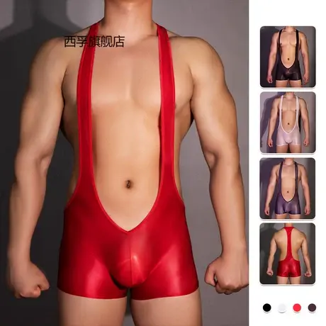 男士性感情趣诱惑背带连体衣紧身透明吊环内裤商品大图