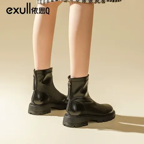 依思q靴子女2023年新款秋冬女靴英伦风马丁靴厚底小短靴切尔西靴商品大图