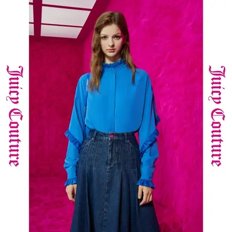 Juicy Couture橘滋早秋季装女女装年款克莱因蓝刺绣荷叶边衬衫商品大图