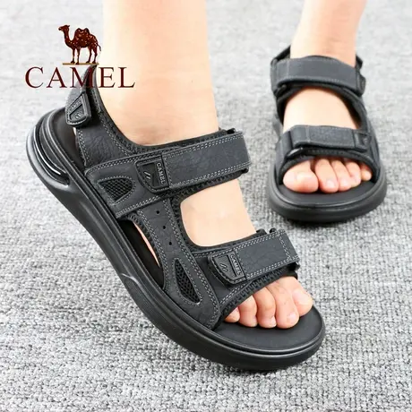 Camel/骆驼男鞋夏季新款品露趾真牛皮透气沙滩舒适休闲男式凉鞋子图片