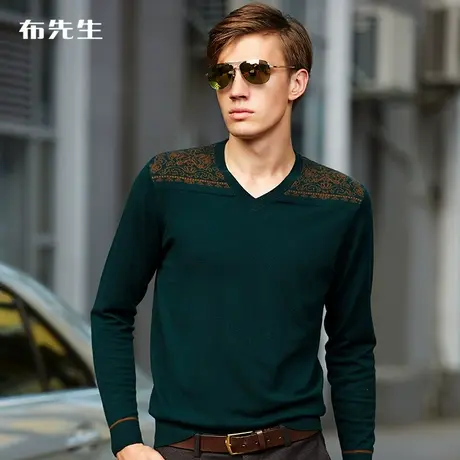 MrBu布先生针织V领套头羊毛衫男时尚印花秋冬针织衫毛衣BD123断码商品大图
