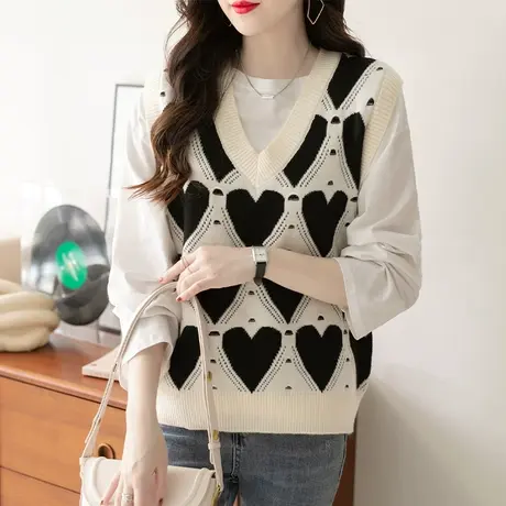 叠穿设计感小众针织马甲背心女2023秋冬新款减龄毛衣坎肩马夹上衣商品大图