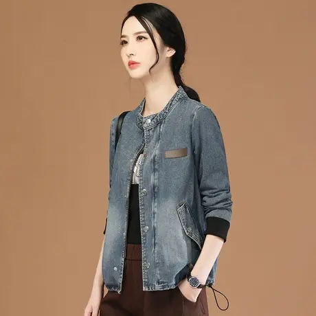韩潮袭人立领牛仔外套女2023秋季新款宽松长袖上衣运动棒球服夹克图片