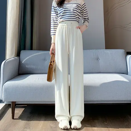 窄版阔腿裤女秋冬季2023新款小个子高腰垂感休闲直筒雪尼尔拖地裤商品大图
