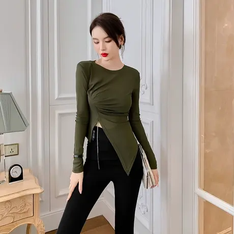 别致开叉打底衫长袖2023新款女ins潮超火流行T恤上衣圆领内搭修身商品大图