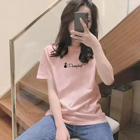 短袖t恤女夏季学生韩版宽松圆领洋气印花百搭原宿风上衣潮流女装图片