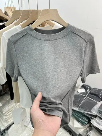 欧货设计感柔软亲肤短袖T恤女2023夏装新款洋气百搭体恤小衫上衣商品大图