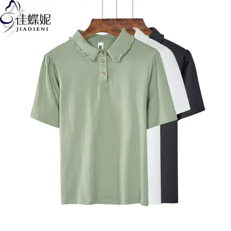 夏季新款韩版立领纯白泡泡袖宽松休闲短袖体恤上衣内搭女打底衫商品大图