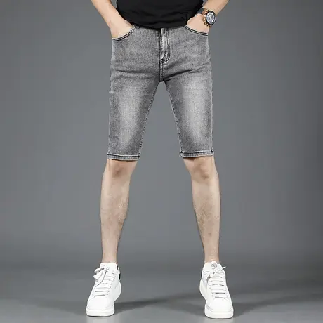 牛仔短裤男五分裤夏季薄款2023新款修身弹力灰色男士短裤中裤外穿商品大图