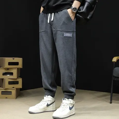 提花休闲裤男士春秋款大码2023新款黑色运动裤子束脚卫裤秋冬男裤商品大图