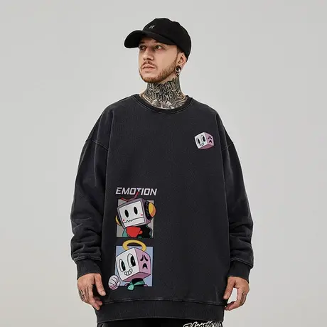 重磅美式复古嘻哈大码卫衣男纯棉水洗做旧高街外套加绒春秋款冬季商品大图