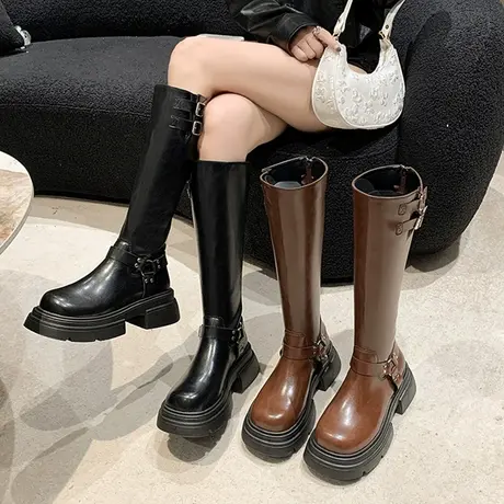 不过膝长筒靴女2023年新款时尚百搭复古显瘦厚底帅气骑士靴ins潮图片