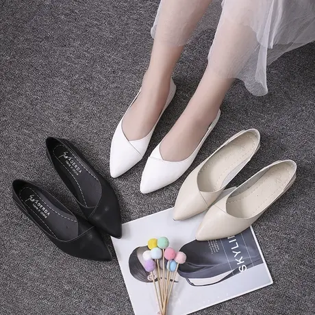 浅口单鞋女平底2023新款韩版百搭尖头平底鞋工作软底舒适四季女鞋商品大图