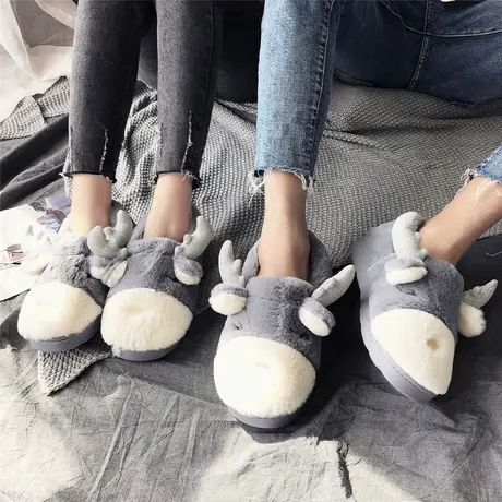 棉拖鞋女可爱包跟室内厚底居家冬季卡通保暖情侣月子鞋小鹿棉鞋男商品大图