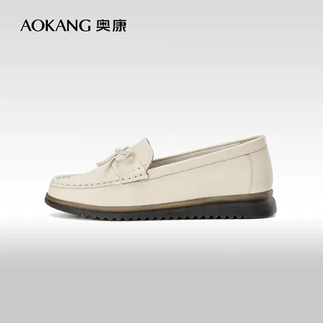 奥康女鞋 2023春秋季时尚休闲舒适平底妈妈鞋单鞋真皮百搭透气商品大图