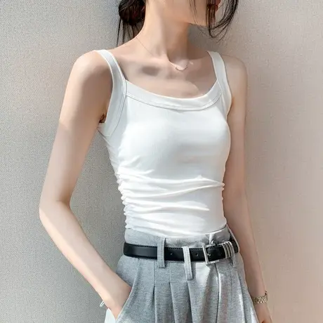 褶皱吊带背心女2023夏新款露锁骨性感美背紧身收腰设计感无袖上衣图片