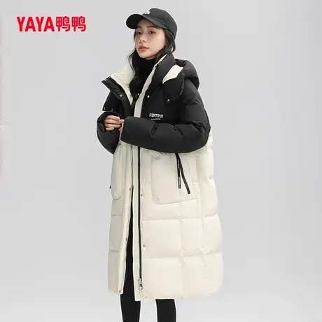 鸭鸭羽绒服女2023冬季新品加厚过膝长款可脱卸帽领撞色保暖外套J图片