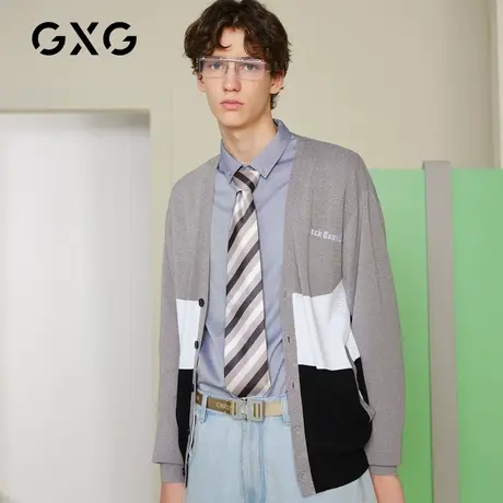 【特价】GXG男装 秋季拼色开襟毛衫字母绣花针织衫GY130539E图片