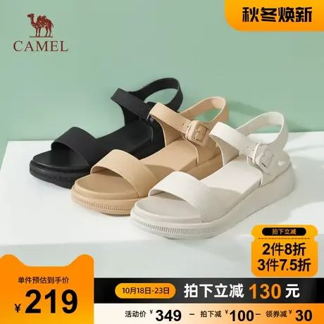骆驼女凉鞋2023年新款软底一字带凉鞋女夏季露趾真皮厚底凉鞋女款商品大图