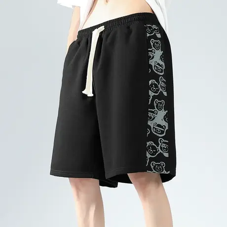 小熊印花短裤男士夏季薄款中裤潮流休闲五分裤子男青少年运动马裤商品大图