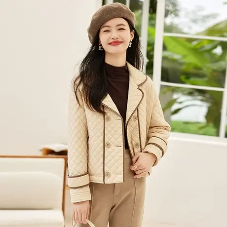 时尚气质温柔显瘦棉服2022年冬季新款淑女宽松显瘦通勤简约外套图片